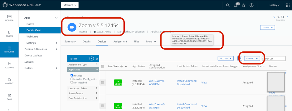 Compare application data between Workspace ONE UEM and Workspace ONE ...
