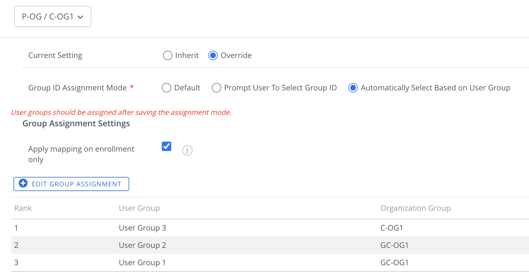 Workspace ONE UEM : Overriding User Group Organization Group Mapping ...